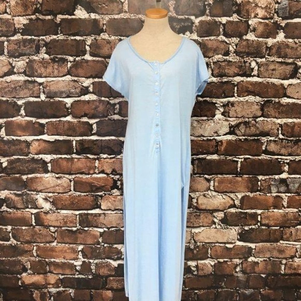 Leith Shirt Dress Open Back Tunic T-Shirt Blue Buttons Size Small